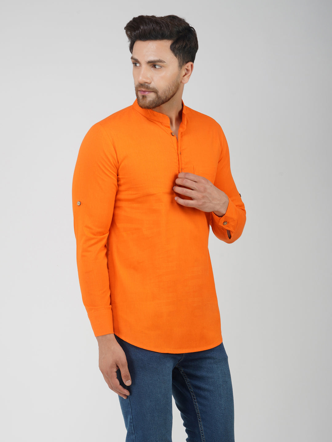 Solid Plain Full Sleeve Bhgwa Short Kurta