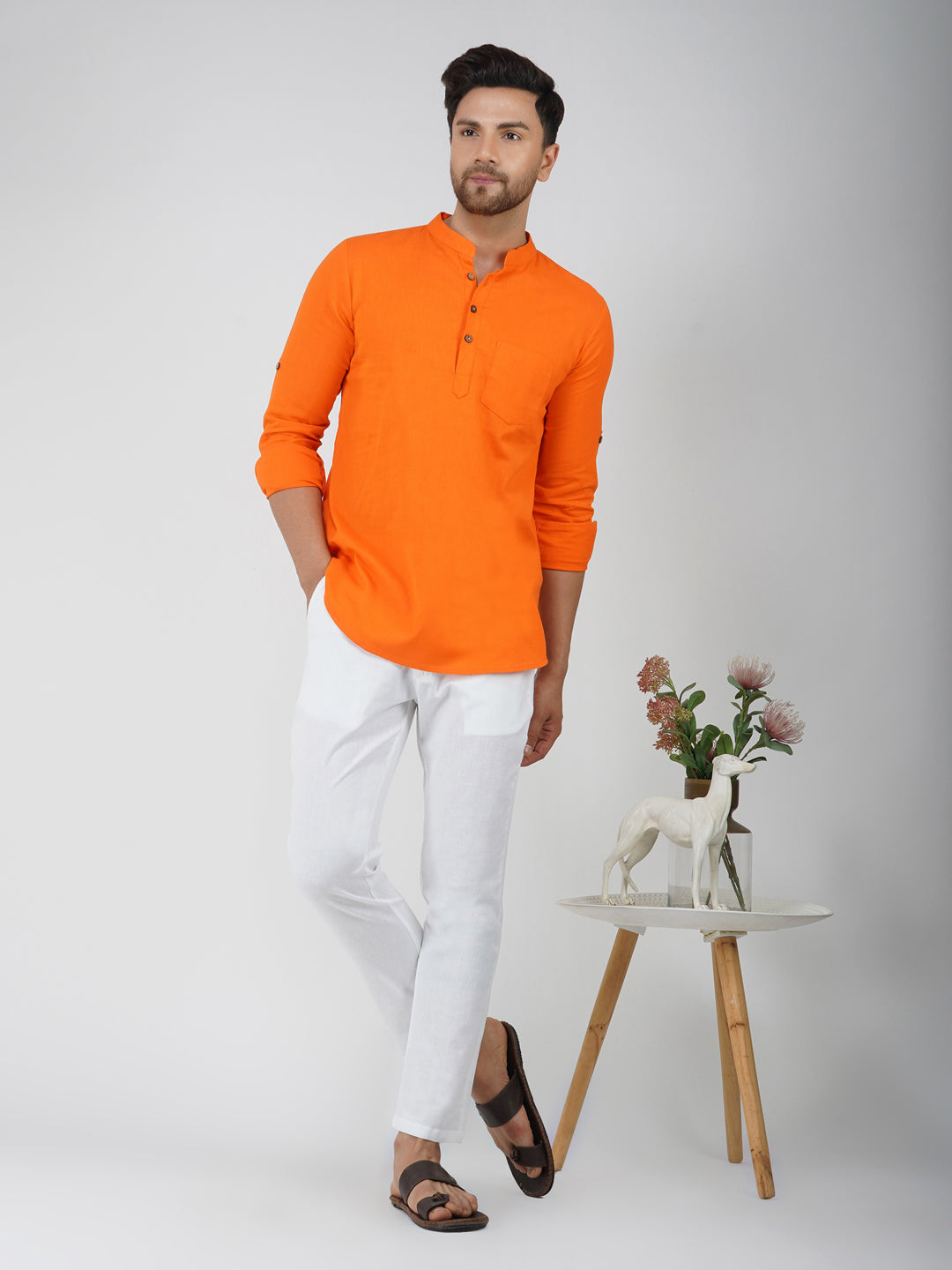 Solid Plain Full Sleeve Bhgwa Short Kurta