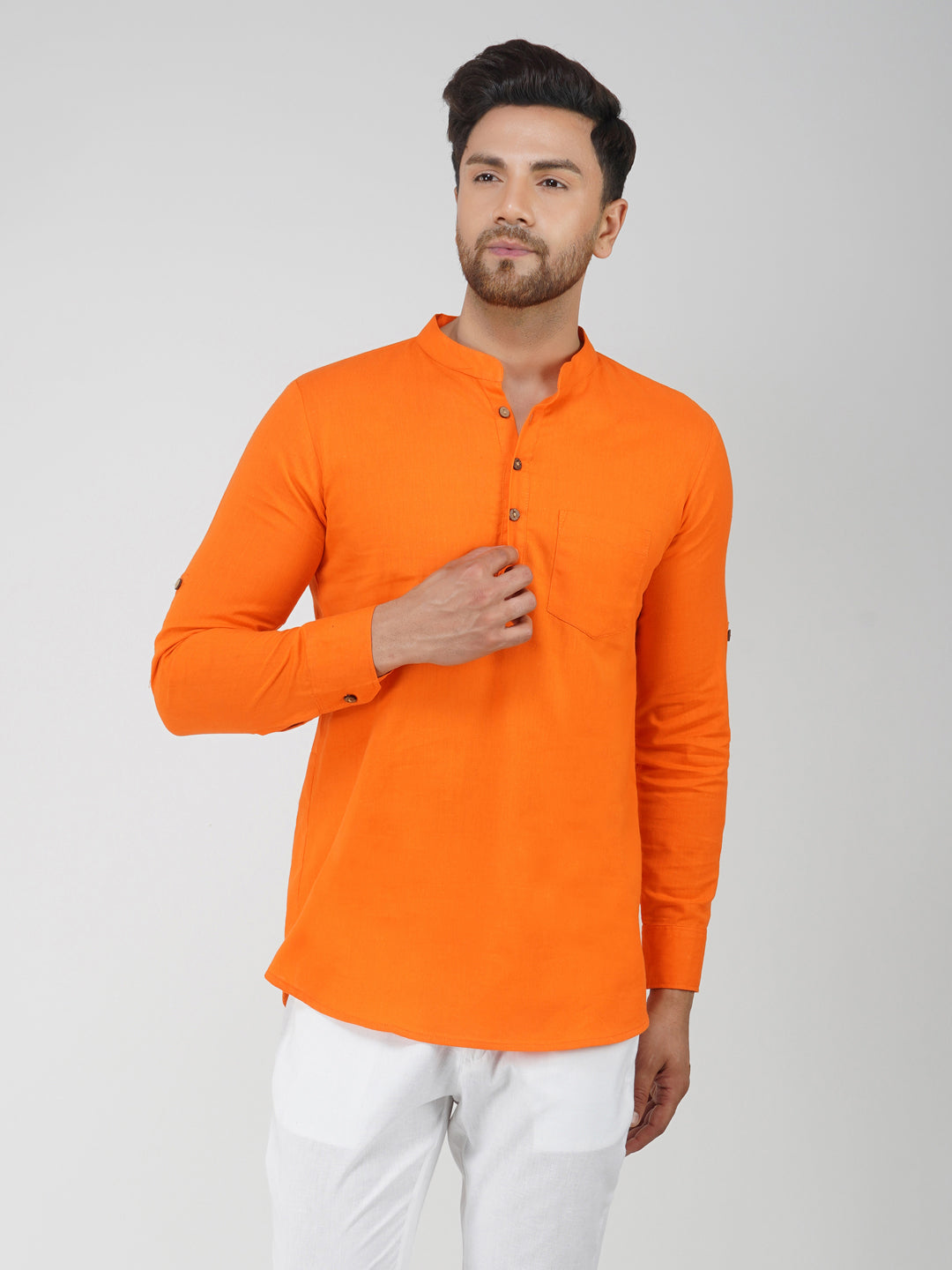 Solid Plain Full Sleeve Bhgwa Short Kurta