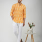 Ikkat Cotton Full Sleeve Mustard Short Kurta