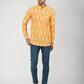 Ikkat Cotton Full Sleeve Mustard Short Kurta