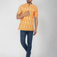 Ikkat Cotton Half Sleeve Mustard Short Kurta