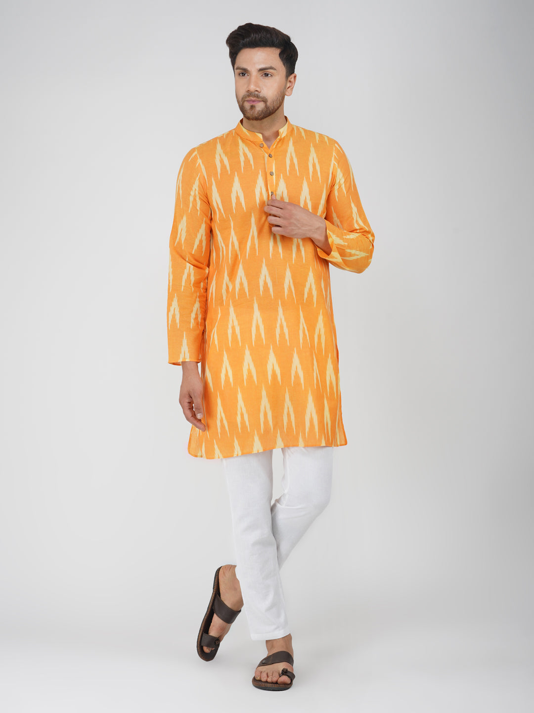 Ikkat Cotton Mustard Kurta