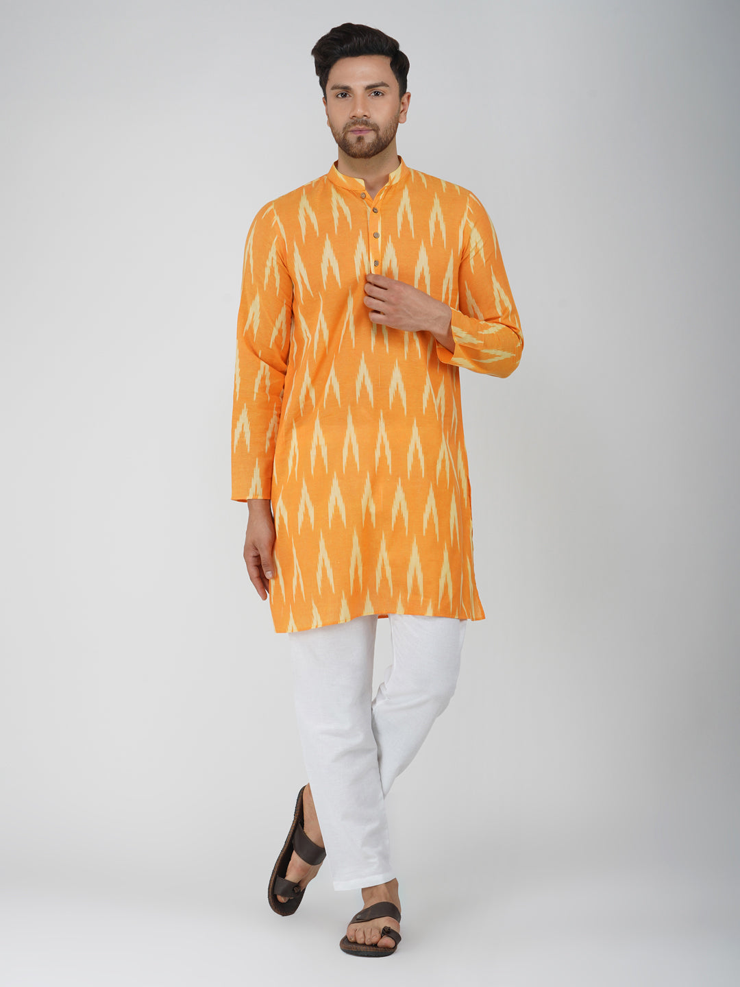 Ikkat Mustard Kurta Pyjama Set