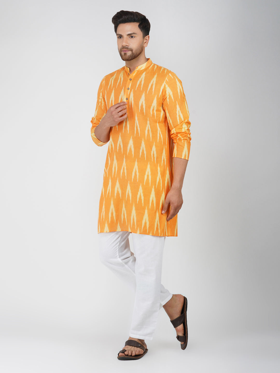 Ikkat Cotton Mustard Kurta