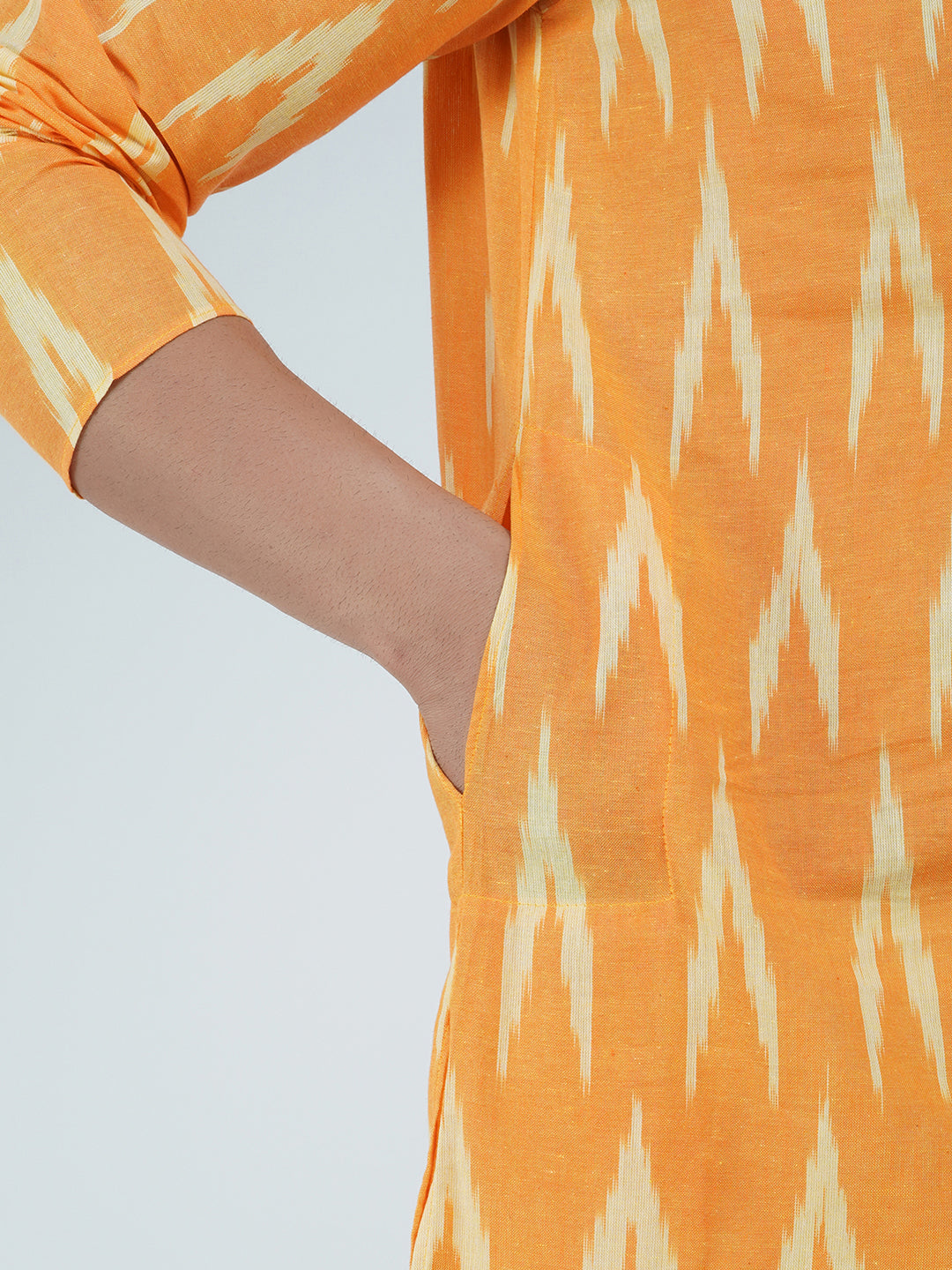 Ikkat Cotton Mustard Kurta