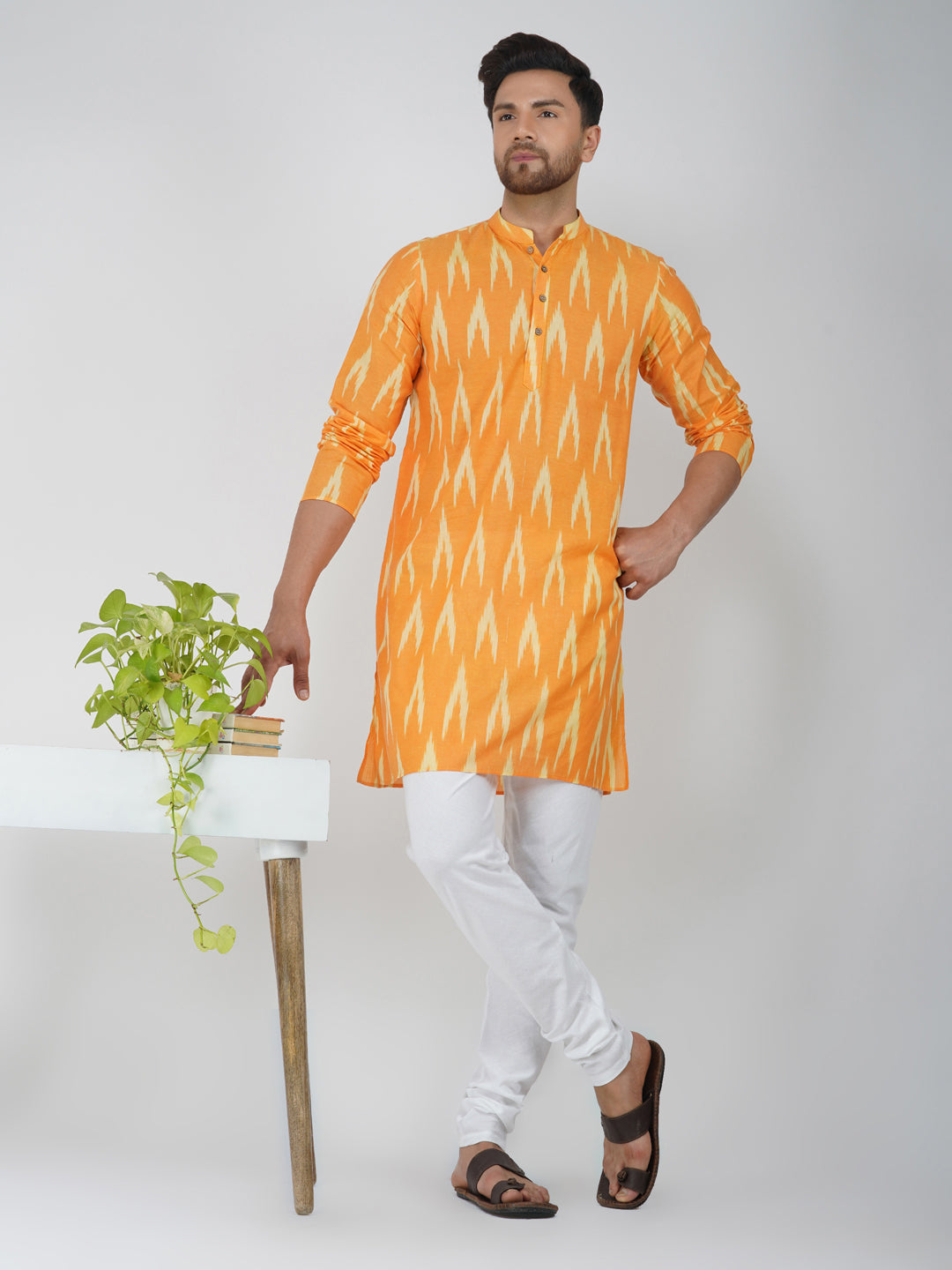 Ikkat Cotton Mustard Kurta