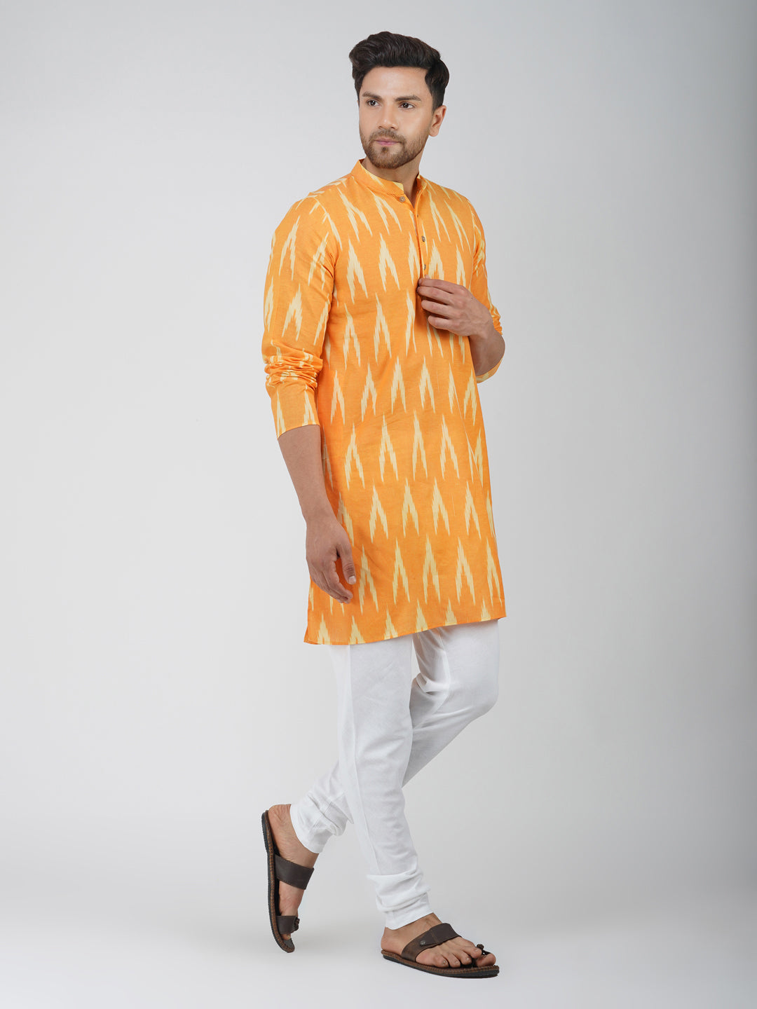 Ikkat Cotton Mustard Kurta