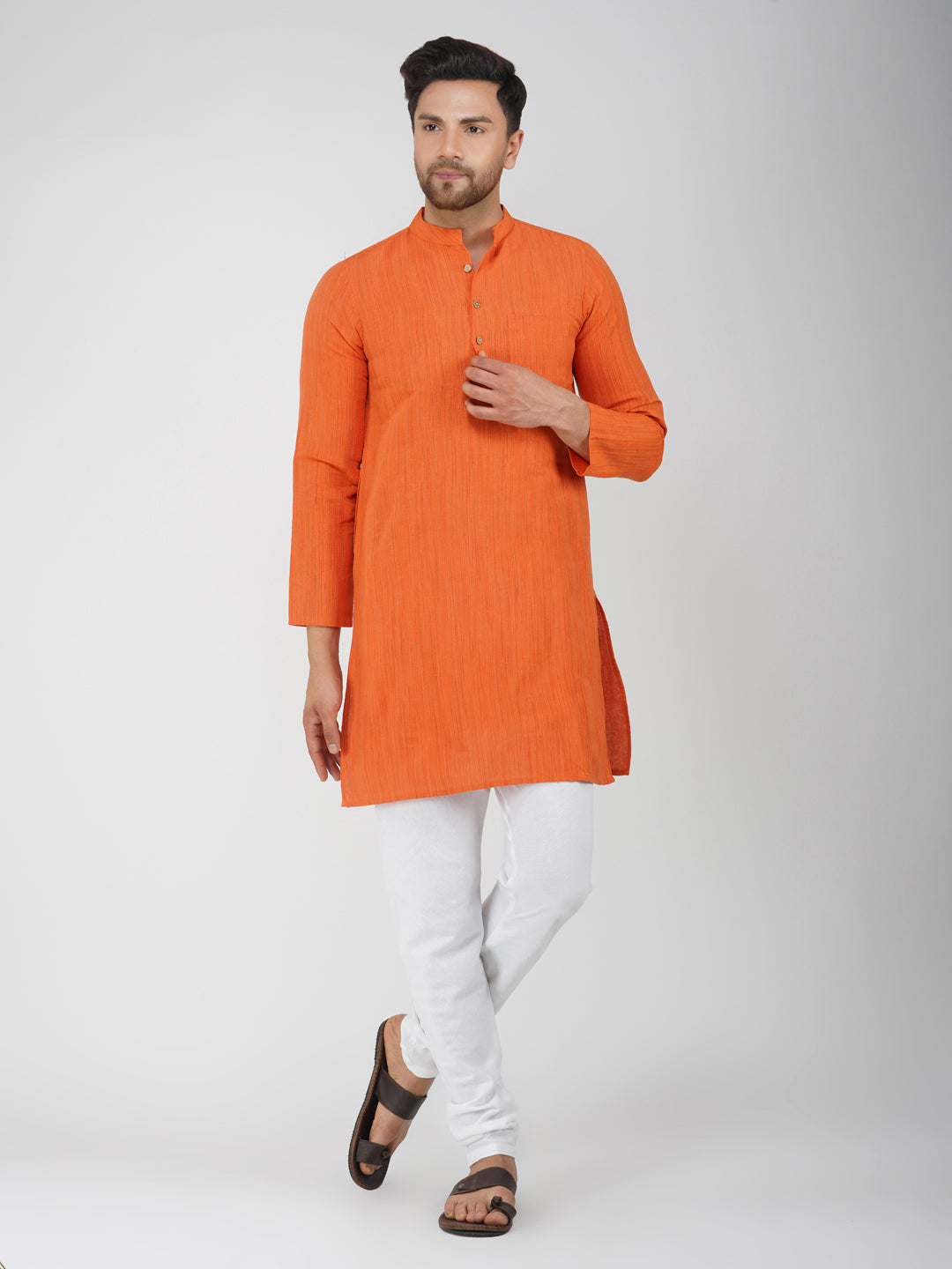 Khadi Bhgwa Kurta Pyjama Set