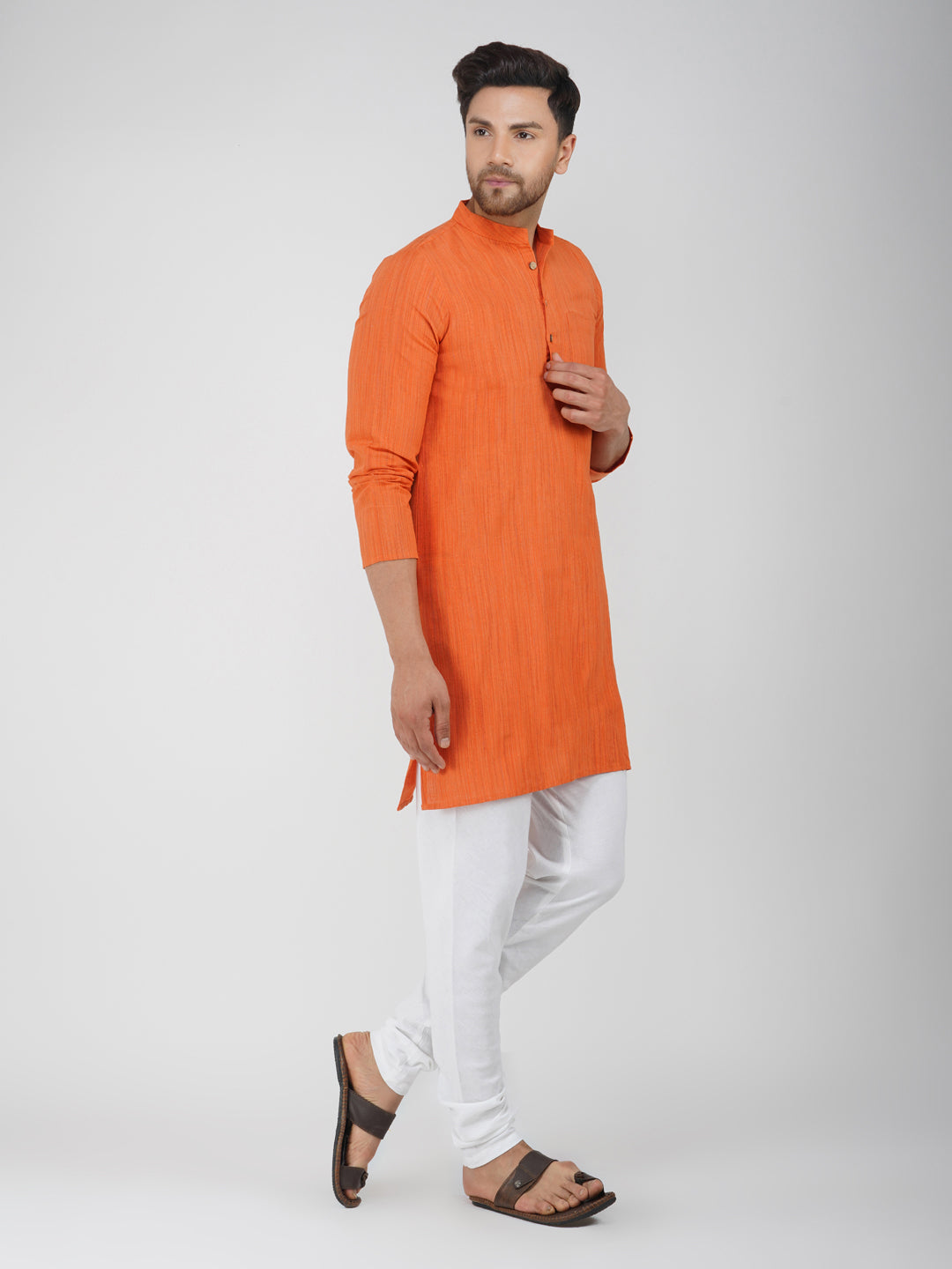 Khadi Bhgwa Kurta Pyjama Set