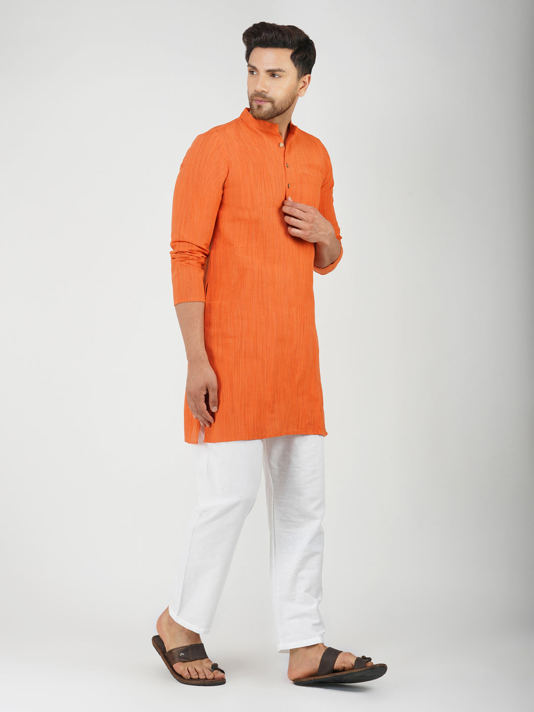 Khadi Bhgwa Kurta Pyjama Set