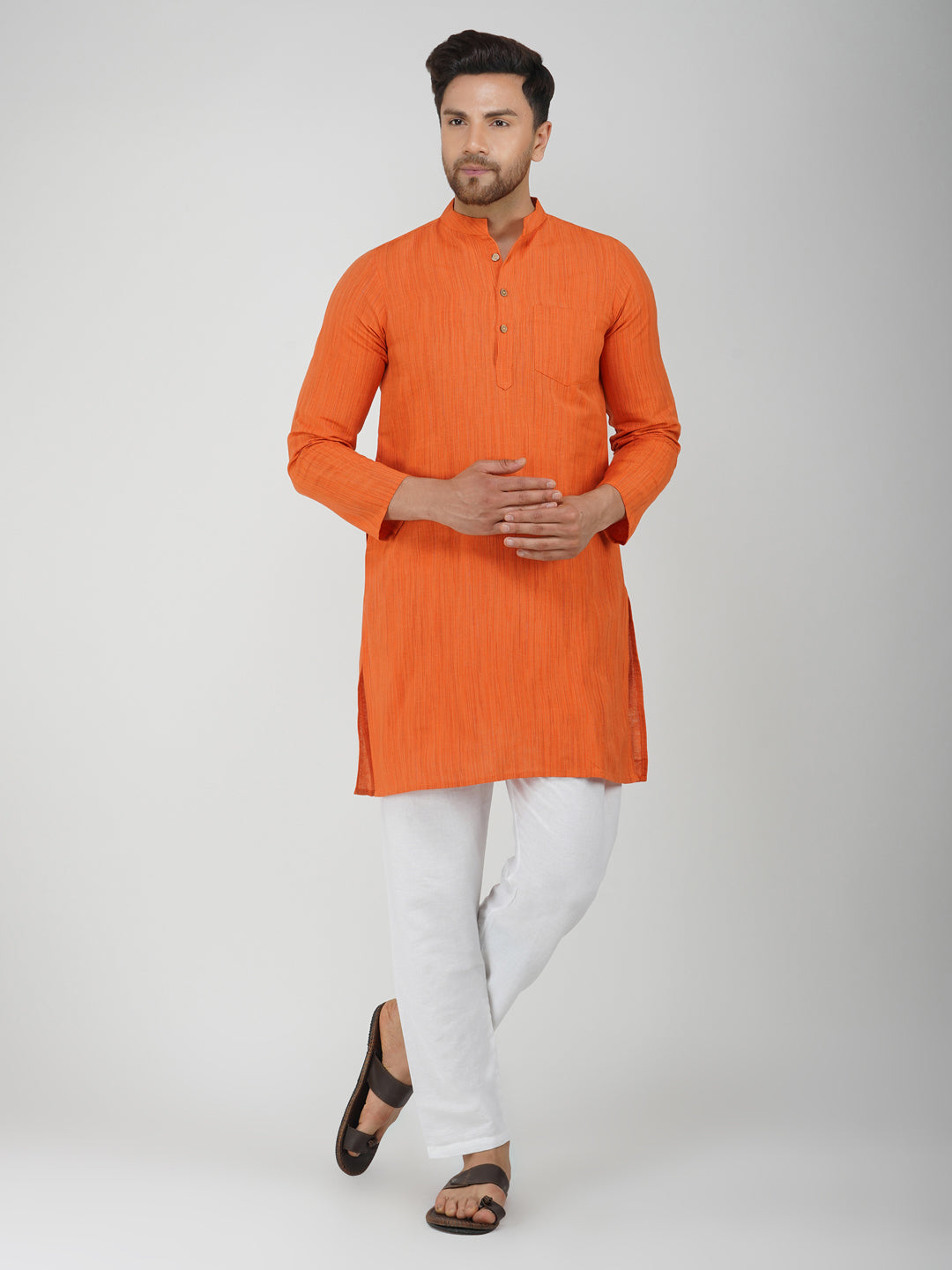 Khadi Bhgwa Kurta Pyjama Set