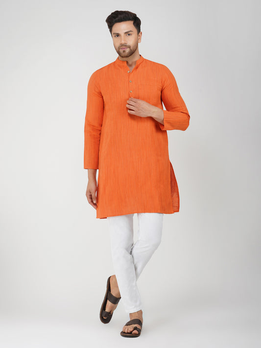 Khadi Bhgwa Kurta Pyjama Set