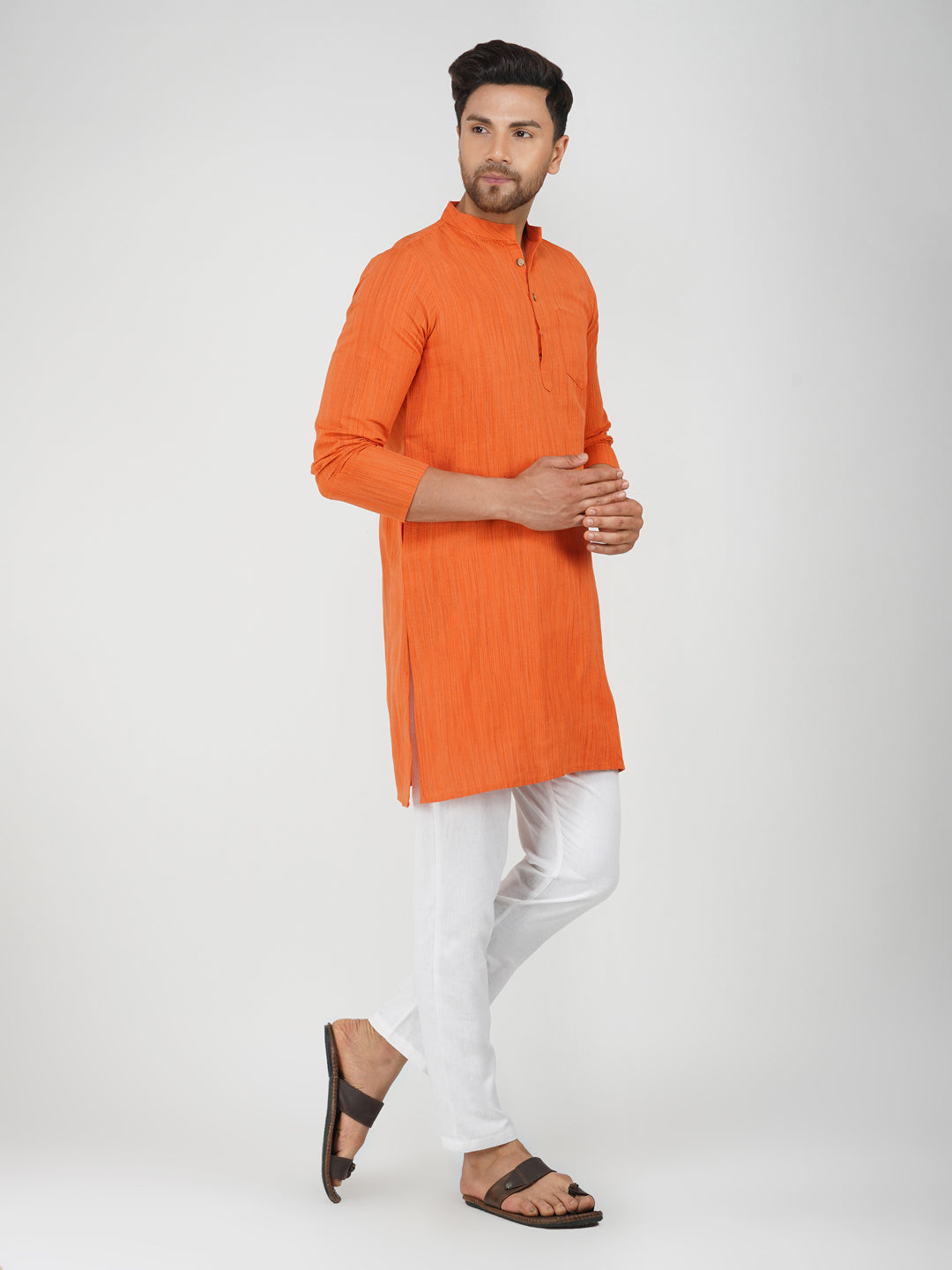 Khadi Bhgwa Kurta Pyjama Set