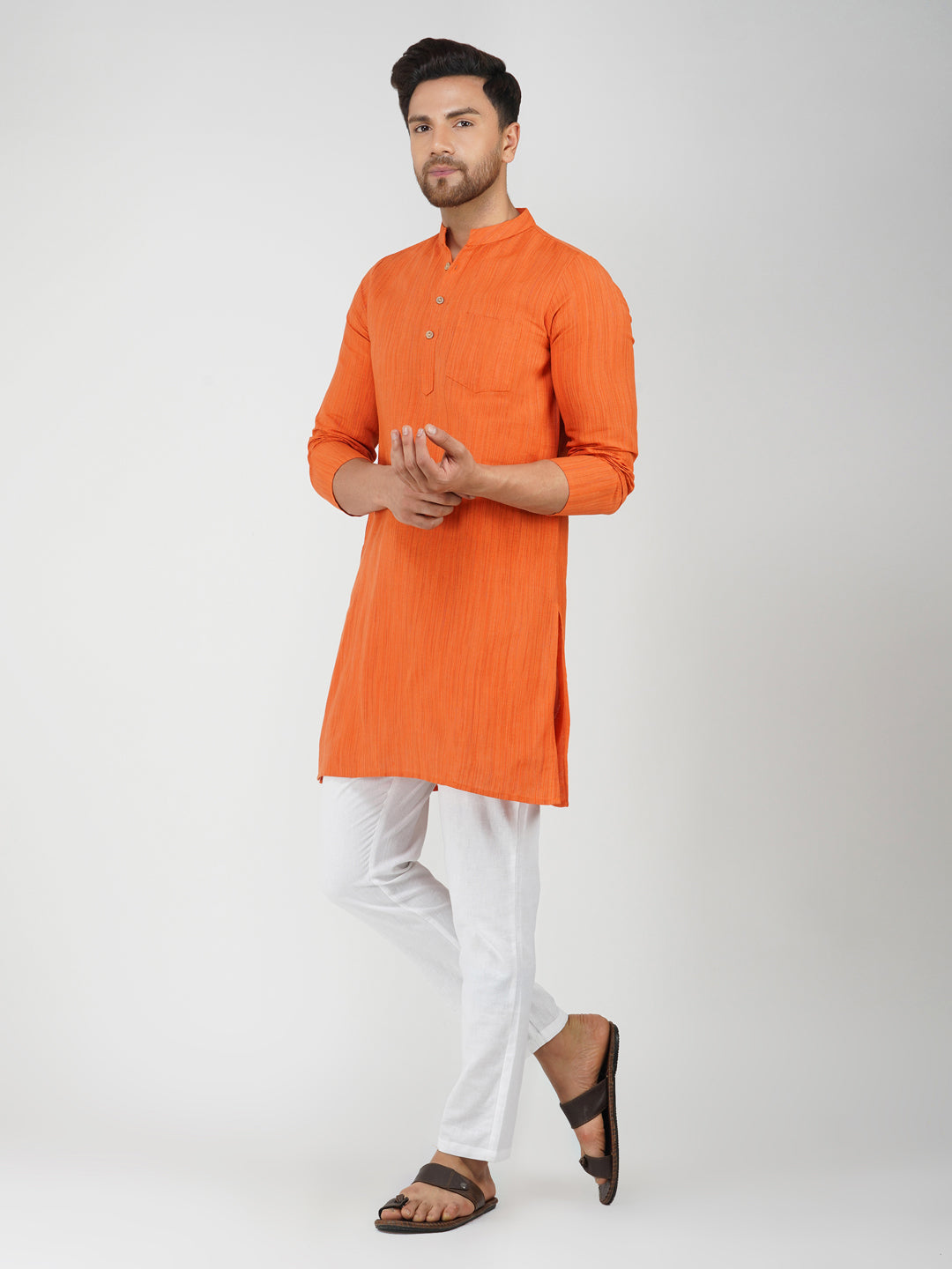 Khadi Bhgwa Kurta Pyjama Set