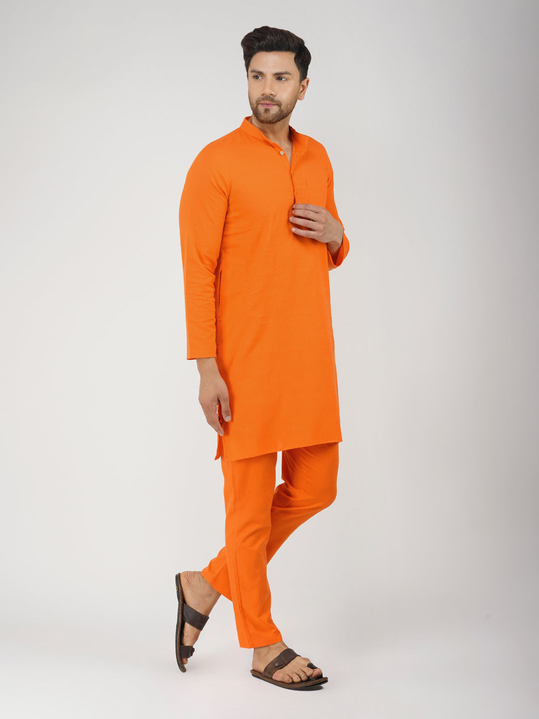 Solid Bhgwa Kurta Pyjama Set