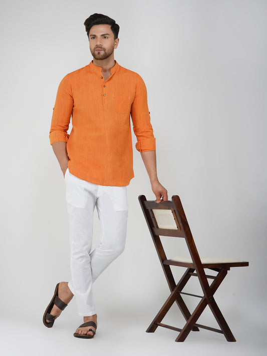 Khadi Cotton Full Sleeve Bhgwa Short Kurta