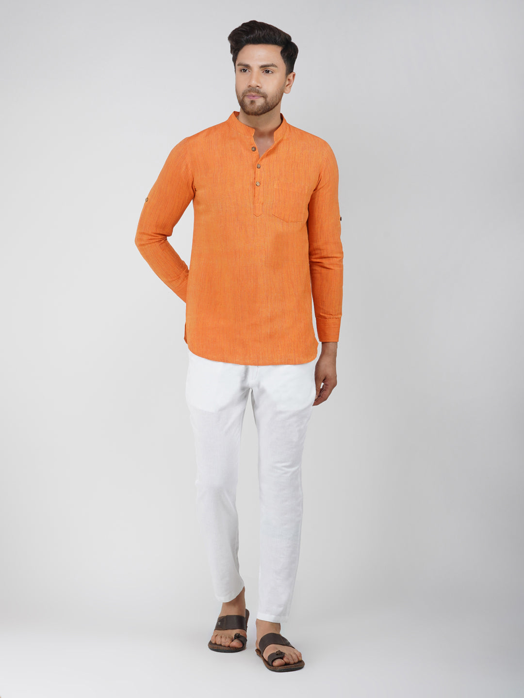 Khadi Cotton Full Sleeve Bhgwa Short Kurta