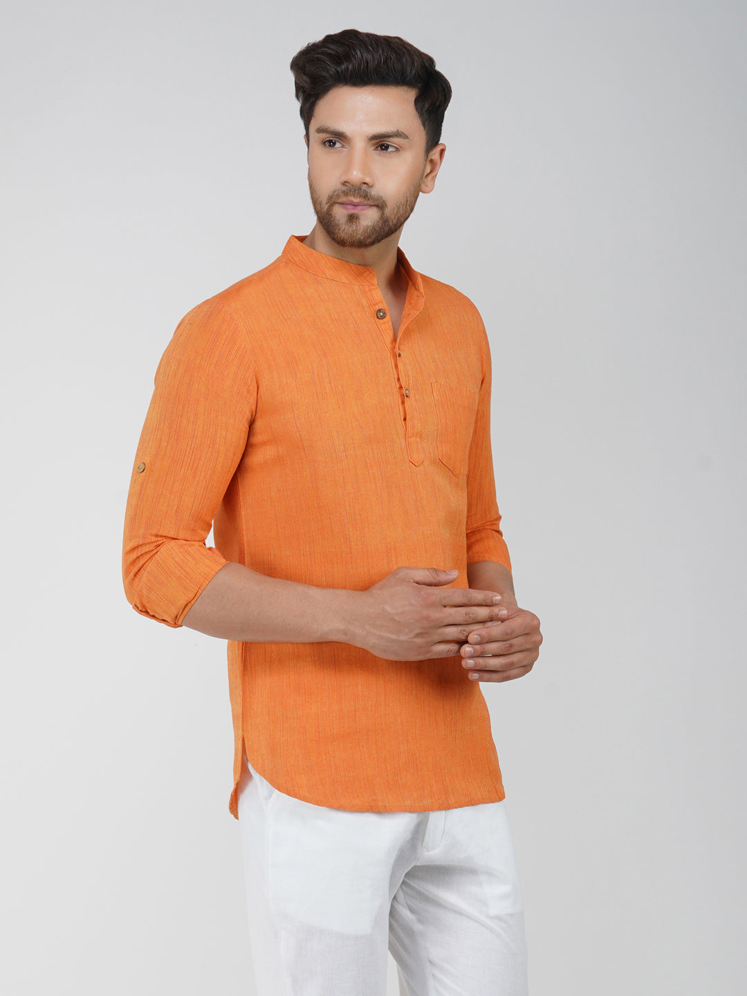 Khadi Cotton Full Sleeve Bhgwa Short Kurta