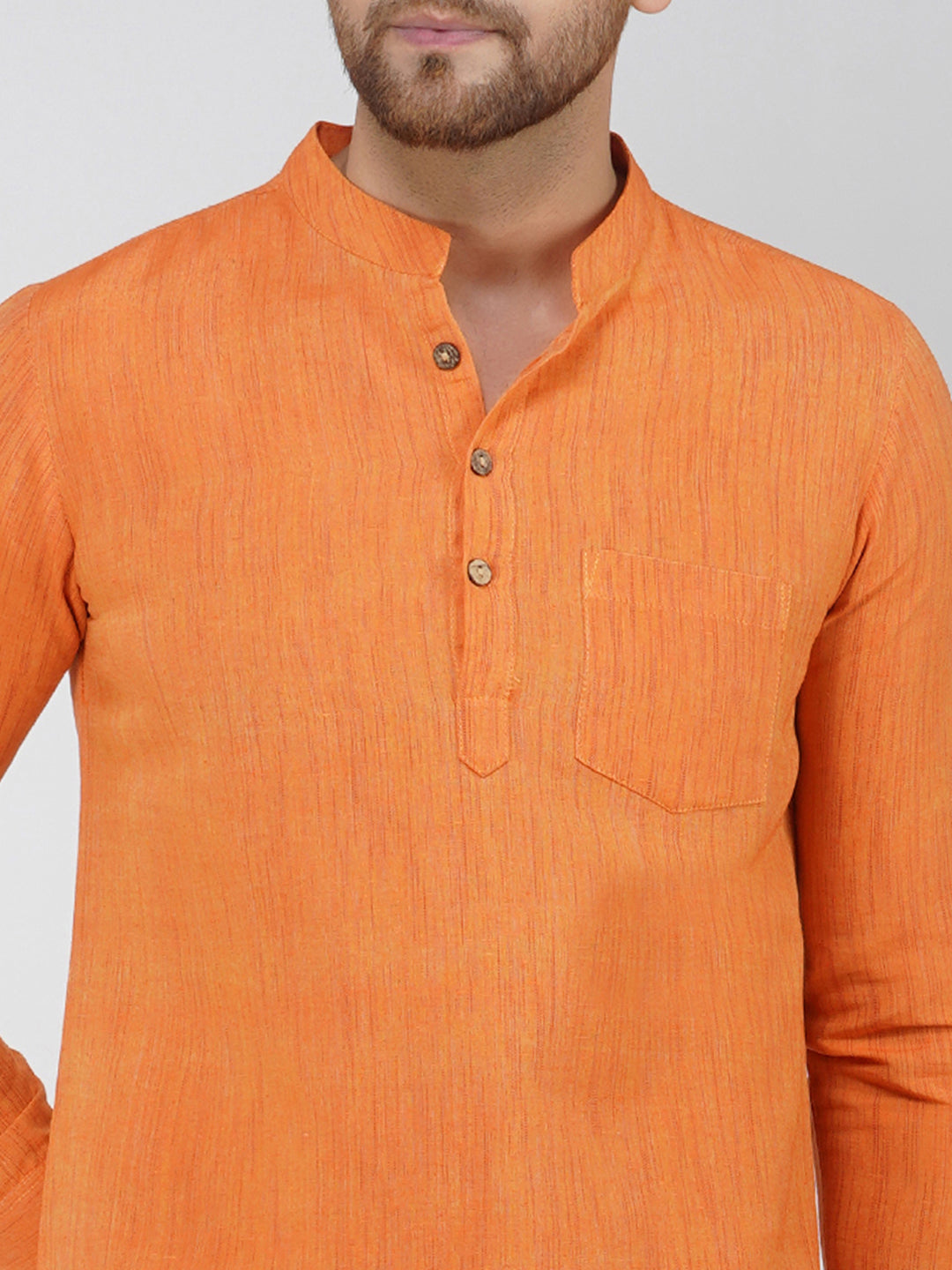 Khadi Cotton Full Sleeve Bhgwa Short Kurta