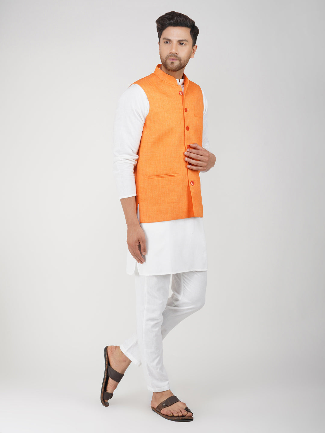 Khadi Linen Bhgwa Nehru Jacket