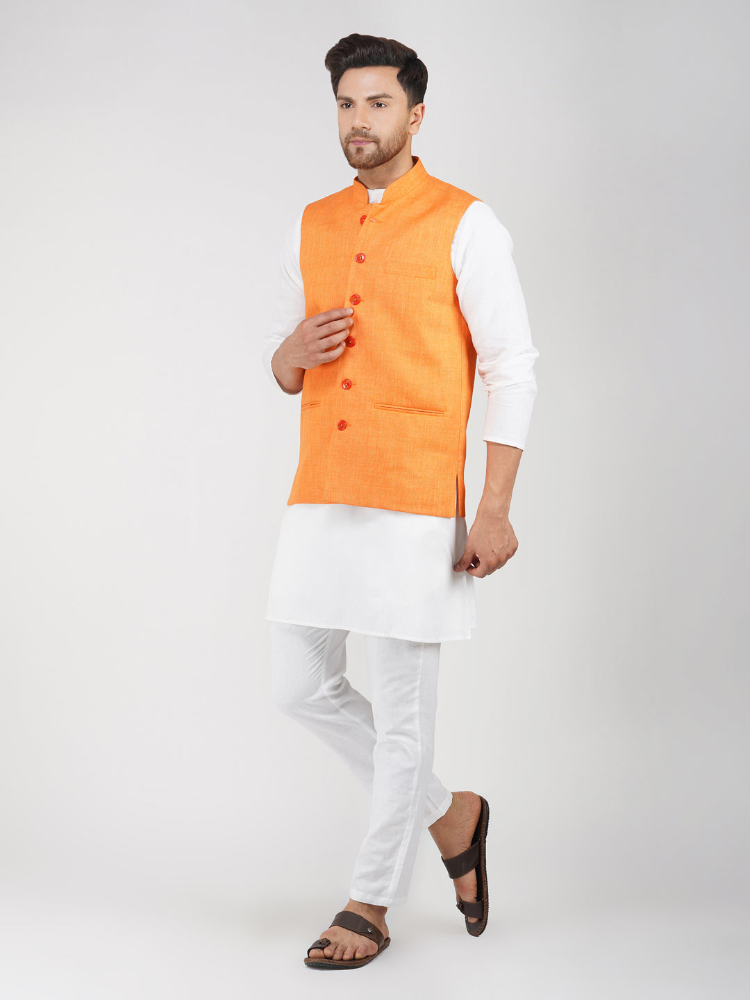 Khadi Linen Bhgwa Nehru Jacket