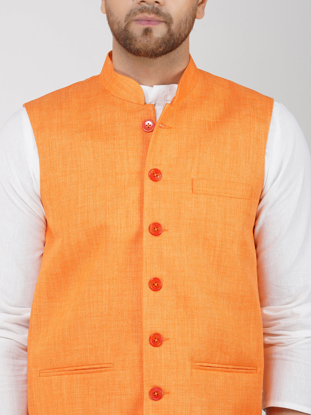 Khadi Linen Bhgwa Nehru Jacket