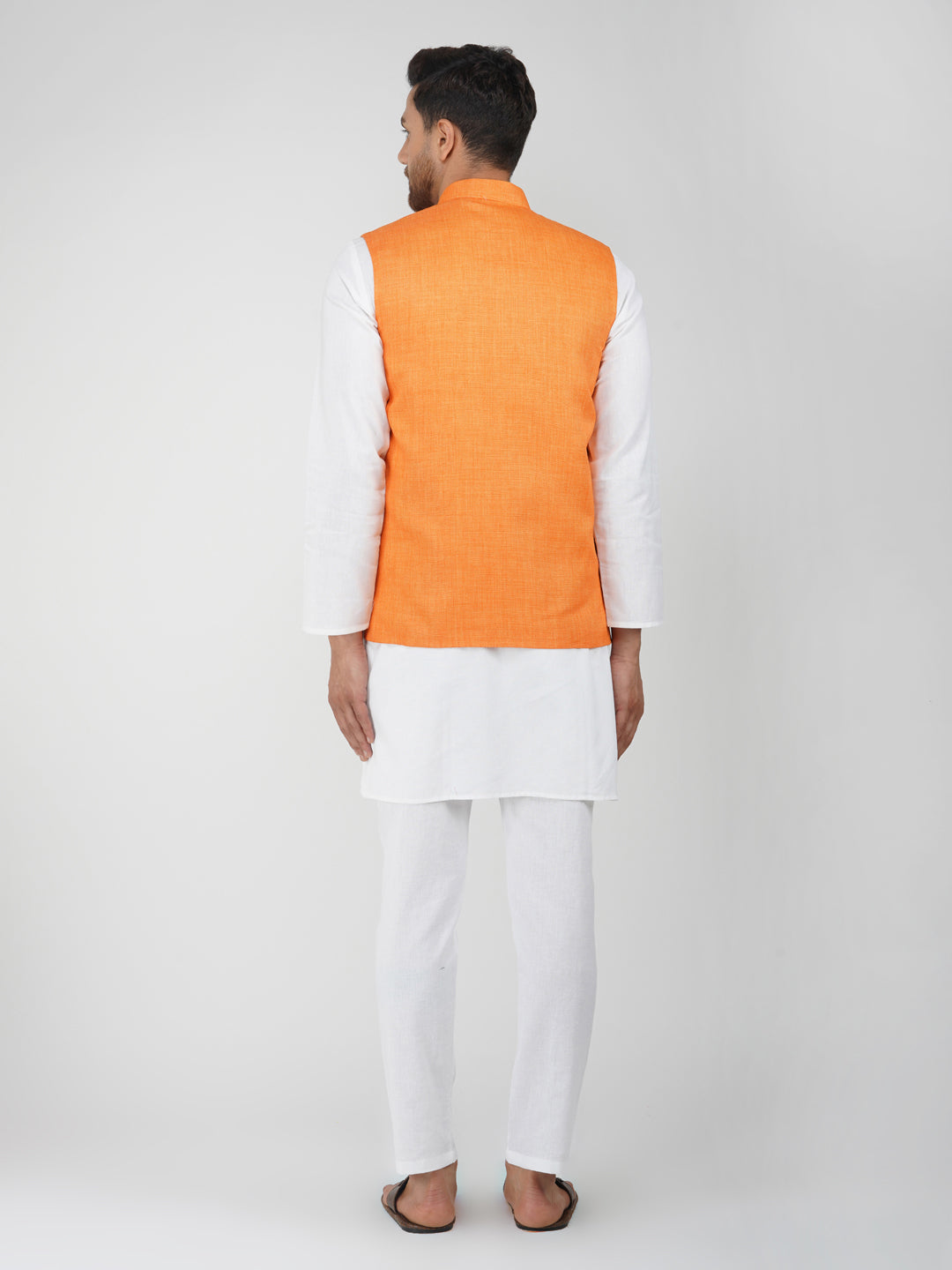 Khadi Linen Bhgwa Nehru Jacket