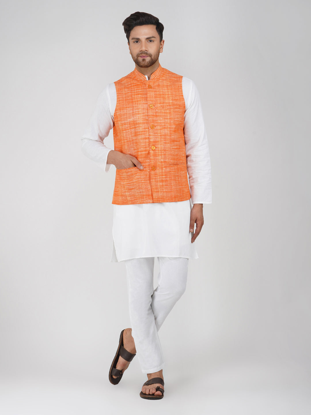 Khadi Bhgwa Nehru Jacket