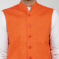 Khadi Linen Tangy Orange Nehru Jacket