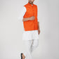 Khadi Linen Tangy Orange Nehru Jacket + White Kurta Pyjama Set