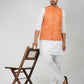 Khadi Bhgwa Nehru Jacket + White Kurta Pyjama Set