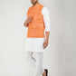 Khadi Bhgwa Nehru Jacket + White Kurta Pyjama Set