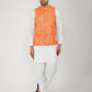 Khadi Bhgwa Nehru Jacket + White Kurta Pyjama Set