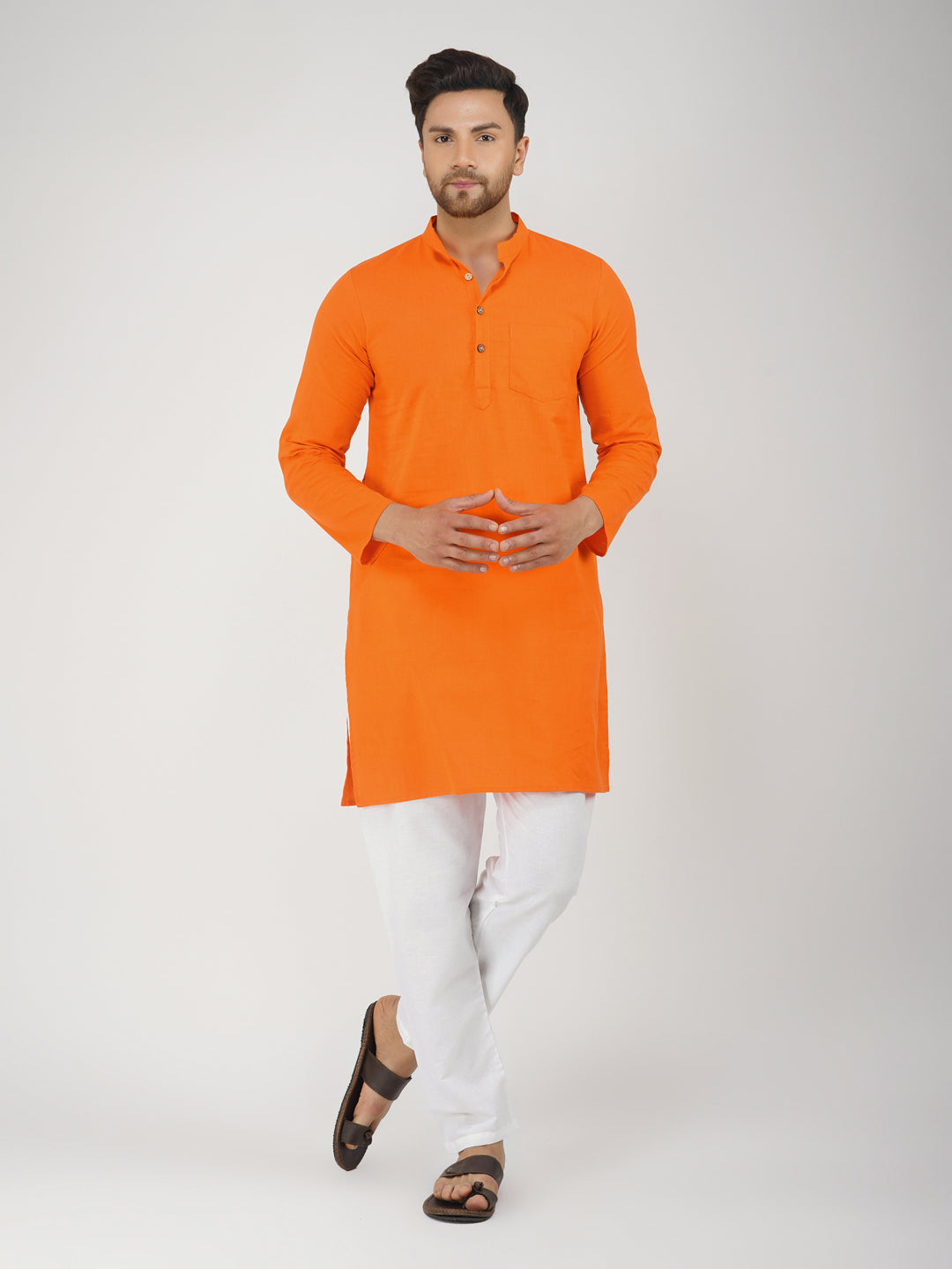 Solid Bhgwa Kurta Pyjama Set