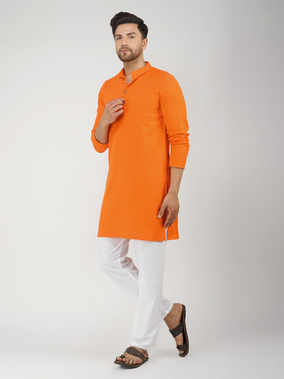 Solid Bhgwa Kurta Pyjama Set