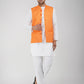 Khadi Linen Bhgwa Nehru Jacket + White Kurta Pyjama Set