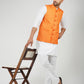 Khadi Linen Bhgwa Nehru Jacket + White Kurta Pyjama Set