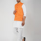 Khadi Linen Bhgwa Nehru Jacket + White Kurta Pyjama Set