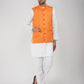 Khadi Linen Bhgwa Nehru Jacket + White Kurta Pyjama Set