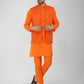 Khadi Linen Tangy Orange Nehru Jacket + Bhgwa Kurta Pyjama Set