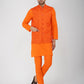 Khadi Linen Tangy Orange Nehru Jacket + Bhgwa Kurta Pyjama Set