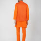 Khadi Linen Tangy Orange Nehru Jacket + Bhgwa Kurta Pyjama Set