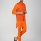 Khadi Linen Tangy Orange Nehru Jacket + Bhgwa Kurta Pyjama Set