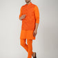 Khadi Linen Tangy Orange Nehru Jacket + Bhgwa Kurta Pyjama Set