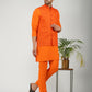 Khadi Linen Tangy Orange Nehru Jacket + Bhgwa Kurta Pyjama Set