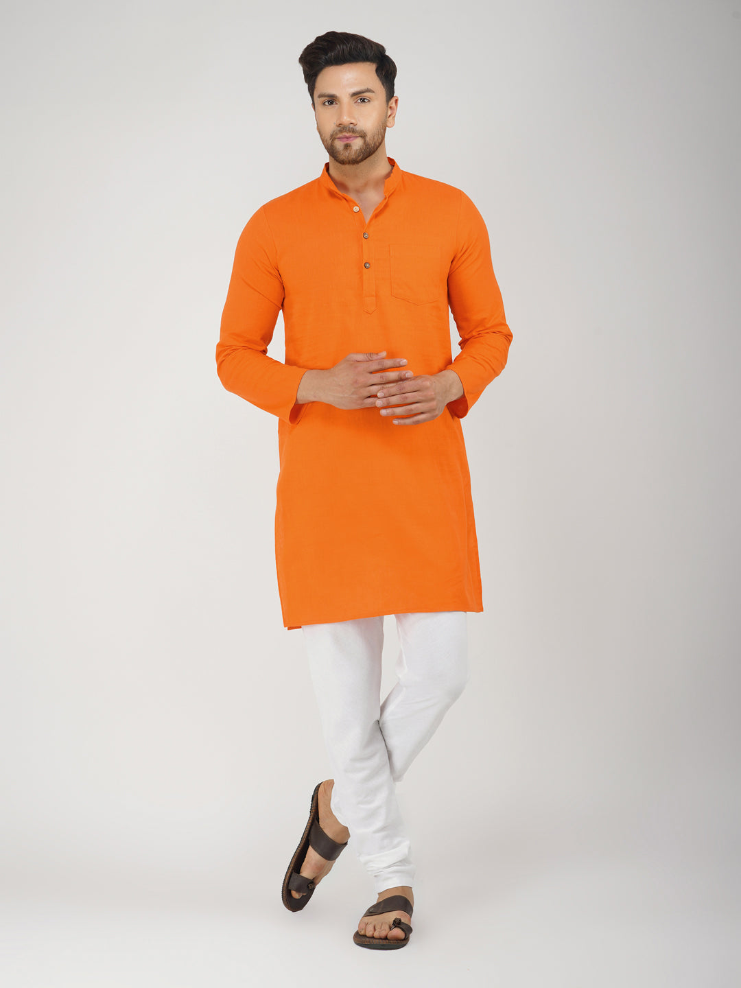 Solid Bhgwa Kurta Pyjama Set