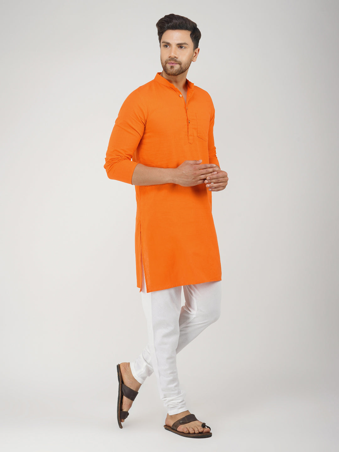 Solid Bhgwa Kurta Pyjama Set